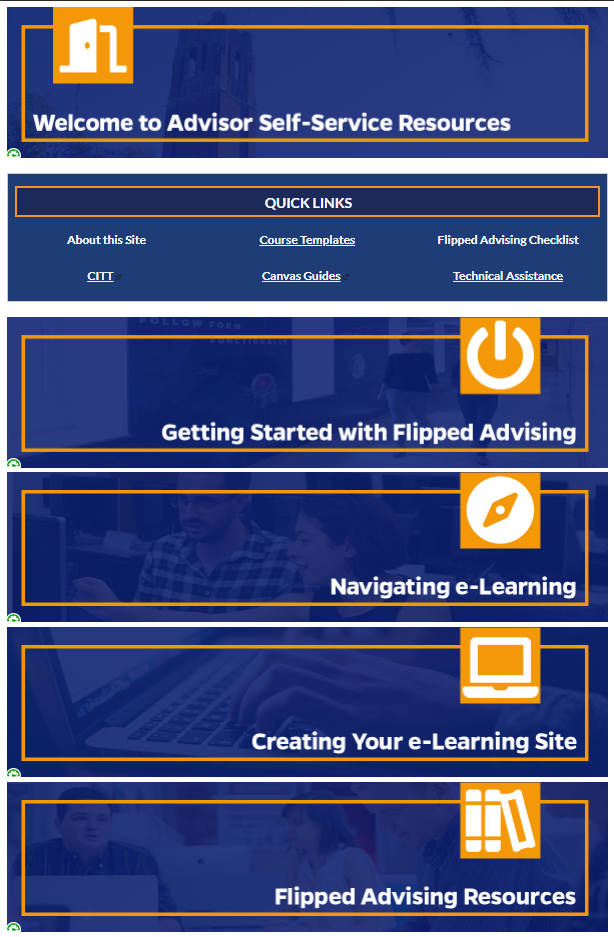 Course modules located within the flipped advising course site.